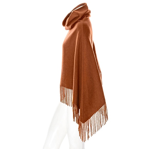 Hermès Brown Cashmere Fringed Cowl-Neck Poncho - Picture 3 of 7